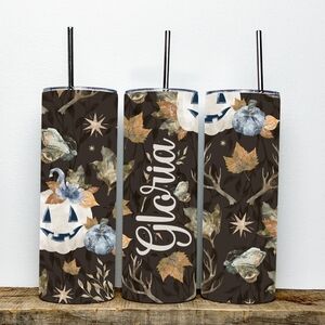Personalized Name Enchanted Fall Cottage Pumpkin Halloween 20oz Skinny Tumbler